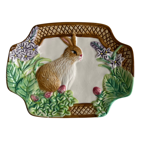 Vintage Bunny Rabbit and Flowers Textured Dish, Royal Norfolk (c.1990s)