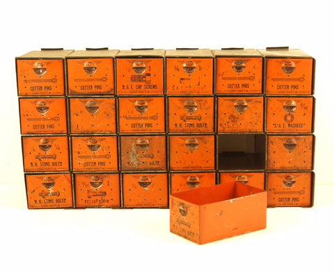 Vintage Dorman Parts Drawer Hardware Bin with 24 Drawers in Rustic Orange (c.1950s) N1 - thirdshift