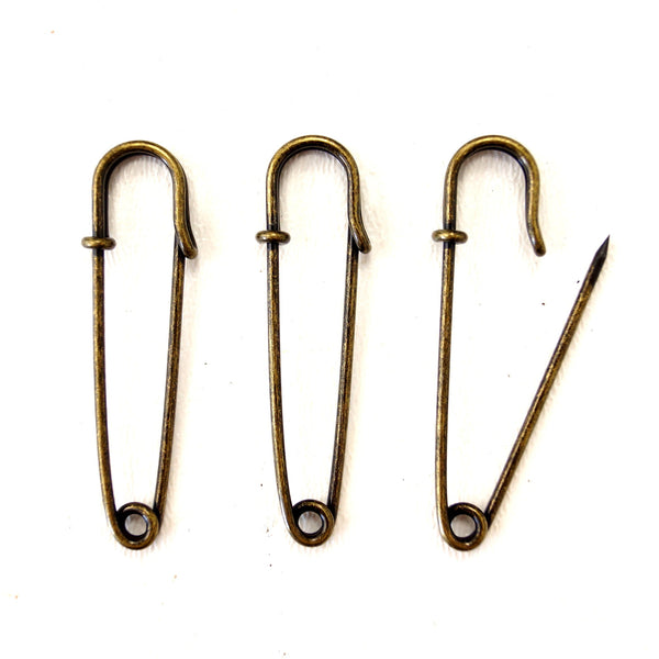 Set of Three Large Vintage Brass Safety Pins — Mid-Century Modern Finds