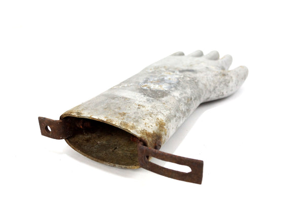 Vintage Aluminum Glove Mold, Silver Metal Hand, 13 inches tall (c