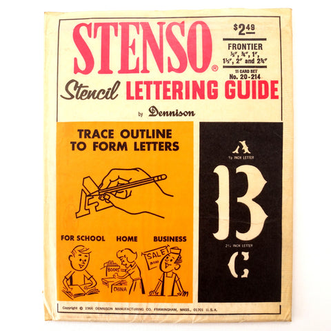 Vintage STENSO Stencil Lettering Guide, Frontier 1/2" to 2-1/2" Letters Numbers (c.1966) - thirdshift