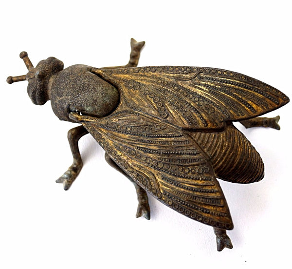 Vintage Brass Fly Ashtray / Trinket Box with Pivoting Wings, Made