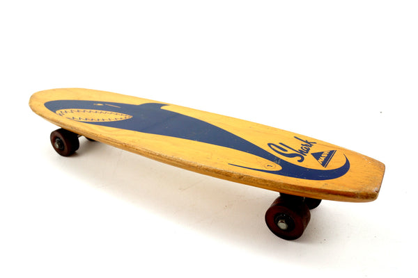 Vintage Nash Shark Skateboard in Wood with Dark Blue Shark (c