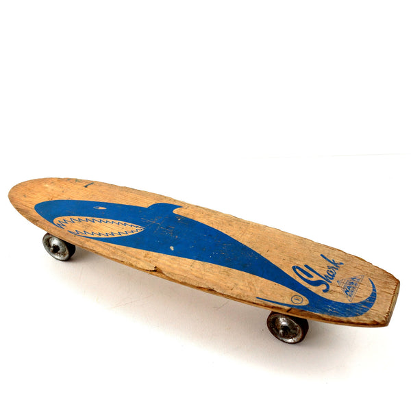 Vintage Nash Shark Skateboard in Wood with Light Blue Shark