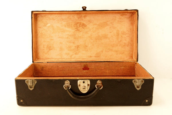 Vintage Black Suitcase with Black Metal Corners (c.1930s