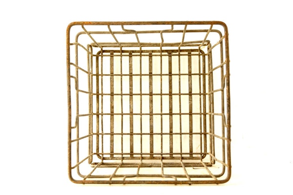 Vintage Metal Dairy Crate / Wire Milk Crate Bottle Basket (c.1960s