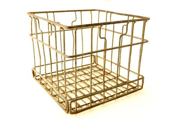 Vintage Metal Dairy Crate / Wire Milk Crate Bottle Basket (c.1960s