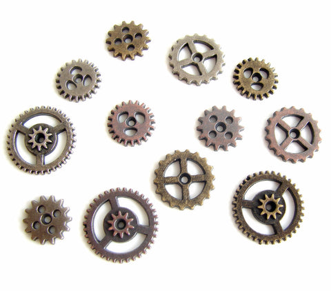 Metal Mini Gears in Silver, Brass, and Copper (Set of 12) - thirdshift