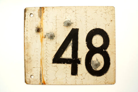 Vintage Metal "48" Train Track Number Sign, Double-Sided (c.1930s) - thirdshift