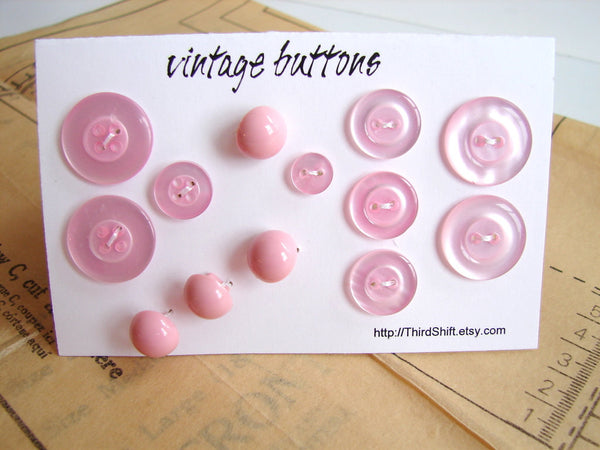 Vintage Buttons in Light Pink (Set of 13) The Cotton Candy Set (c.19 –