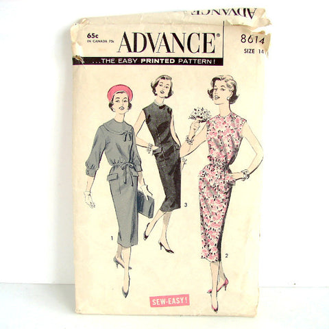 Vintage Advance Pattern 8614, Slim Dress, Unused Womens Size 14 (c.1950s) - thirdshift