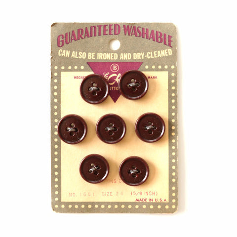 Vintage Dark Burgundy Buttons on Original Card, Set of 7 (c.1960s) - thirdshift