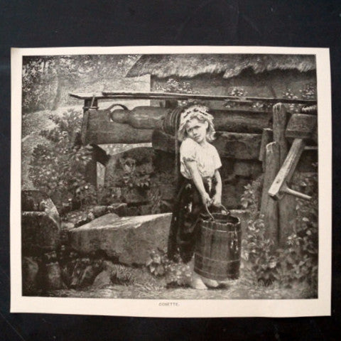 Vintage / Antique Print of a Young Girl titled "Cosette" (c.1800s) - thirdshift