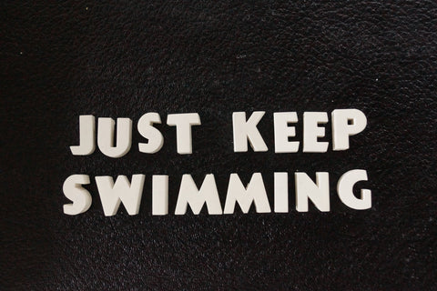 Vintage White Ceramic Push Pins "JUST KEEP SWIMMING" (c.1940s) - thirdshift