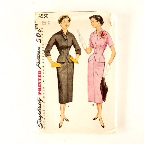 Vintage Simplicity Pattern 4550, Misses' Two-Piece Suit, Unused, Size 14 Bust 32 (c.1950s) - thirdshift