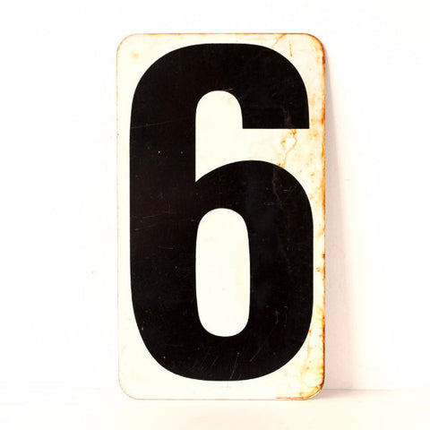 Vintage Metal Number 6 / 7 Double-Sided Gas Station Sign in White and Black, 13 inches (c.1950s) - thirdshift