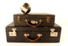 Vintage Black Hard Sided Storage Case with Leather Handle and Key (c.1930s) - thirdshift
