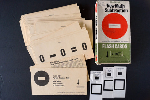 Vintage Teach-Me New Math Subtraction Flash Cards, Complete Set of 50, 6" cards (c.1965) - thirdshift