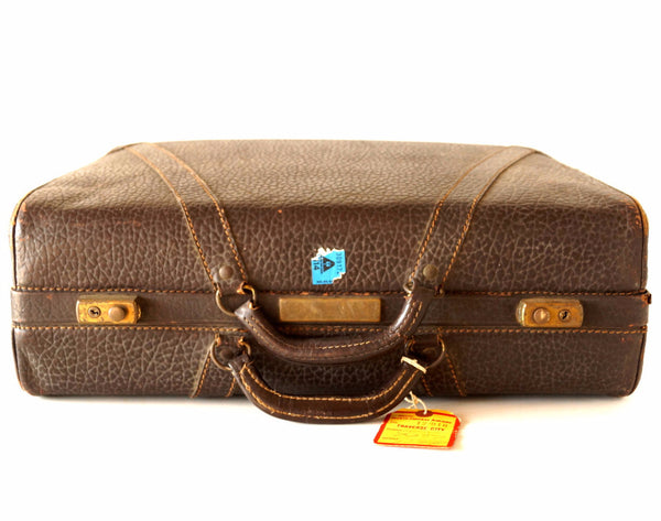 快適グッズ・旅行小物 VINTAGE LEATHER TRAVEL CASE 1940s 1940s Pioneer Luggage Travel Suitcase Vintage Suitcase