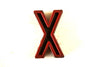 Vintage Industrial Letter "X" Black with Orange and Blue Paint, 2" tall (c.1940s) - thirdshift