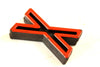 Vintage Industrial Letter "X" Black with Orange and Blue Paint, 2" tall (c.1940s) - thirdshift