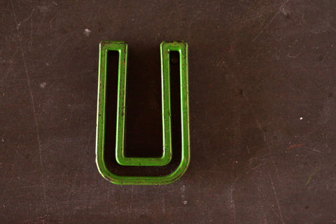 Vintage Industrial Letter "U" Black with Green and Red Paint, 2" tall (c.1940s) - thirdshift