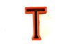 Vintage Industrial Letter "T" Black with Blue and Orange Paint, 2" tall (c.1940s) - thirdshift