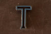 Vintage Industrial Letter "T" Black with Blue and Orange Paint, 2" tall (c.1940s) - thirdshift