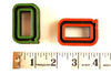 Vintage Industrial Letter "Q" Black with Orange and Green Paint, 2" tall (c.1940s) - thirdshift