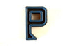 Vintage Industrial Letter "P" Black with Blue and Orange Paint, 2" tall (c.1940s) - thirdshift