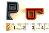 Vintage Industrial Letter "P" Black with Blue and Orange Paint, 2" tall (c.1940s) - thirdshift