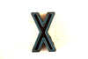 Vintage Industrial Letter "X" Black with Orange and Blue Paint, 2" tall (c.1940s) - thirdshift