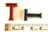 Vintage Industrial Letter "T" Black with Blue and Orange Paint, 2" tall (c.1940s) - thirdshift