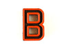 Vintage Industrial Letter "B" Black with Orange and Blue Paint, 2" tall (c.1940s) - thirdshift