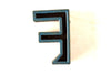 Vintage Industrial Letter "F" Black with Orange and Blue Paint, 2" tall (c.1940s) - thirdshift