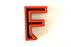 Vintage Industrial Letter "F" Black with Orange and Blue Paint, 2" tall (c.1940s) - thirdshift