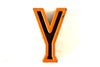 Vintage Industrial Letter "Y" Black with Orange and Blue Paint, 2" tall (c.1940s) - thirdshift