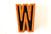 Vintage Industrial Letter "W" Black with Blue and Orange Paint, 2" tall (c.1940s) - thirdshift