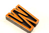 Vintage Industrial Letter "W" Black with Blue and Orange Paint, 2" tall (c.1940s) - thirdshift