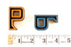 Vintage Industrial Letter "P" Black with Light Orange and Blue Paint, 2" tall (c.1940s) - thirdshift