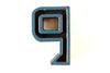 Vintage Industrial Letter "P" Black with Light Orange and Blue Paint, 2" tall (c.1940s) - thirdshift