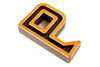 Vintage Industrial Letter "P" Black with Light Orange and Blue Paint, 2" tall (c.1940s) - thirdshift