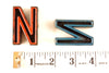 Vintage Industrial Letter "N" Black with Orange and Blue Paint, 2" tall (c.1940s) - thirdshift