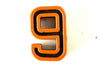 Vintage Industrial Number "9" / "6" Black with Orange and Blue Paint, 2" tall (c.1940s) - thirdshift