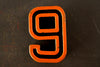 Vintage Industrial Number "9" / "6" Black with Orange and Blue Paint, 2" tall (c.1940s) - thirdshift