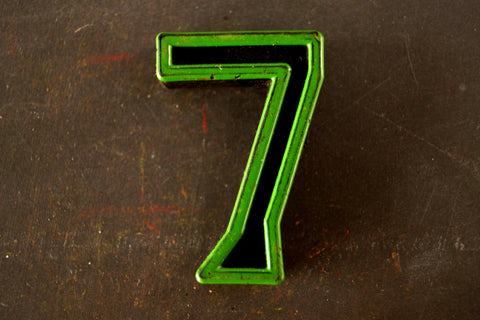Vintage Industrial Number "7" Black with Green and Red Paint, 2" tall (c.1940s) - thirdshift