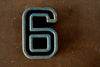 Vintage Industrial Number "6" / "9" Black with Blue and Orange Paint, 2" tall (c.1940s) - thirdshift