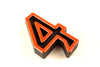 Vintage Industrial Number "4" Black with Orange and Blue Paint, 2" tall (c.1940s) - thirdshift