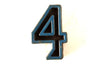 Vintage Industrial Number "4" Black with Blue and Orange Paint, 2" tall (c.1940s) - thirdshift