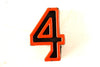 Vintage Industrial Number "4" Black with Orange and Blue Paint, 2" tall (c.1940s) - thirdshift